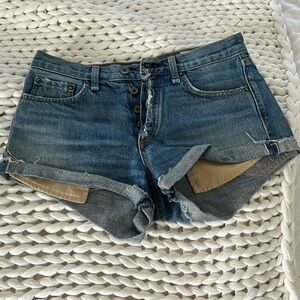 Rag and Bone worn high waist cut off jean shorts.
